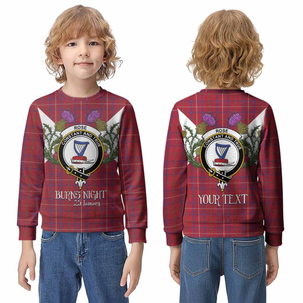 Rose Tartan Family Crest Kid Knitted Sweatshirt Scottish Burns Night Thistle Floral