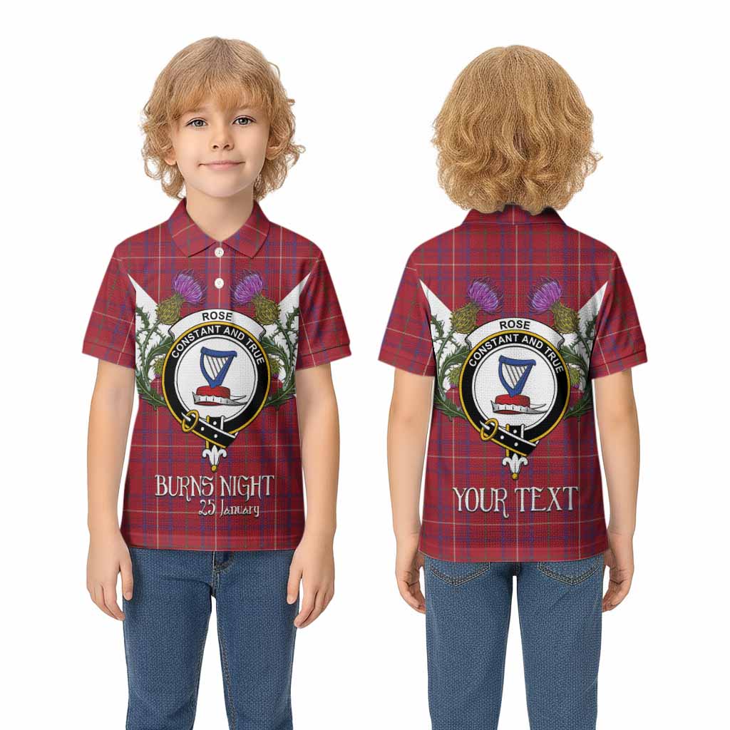 Rose Tartan Family Crest Kid Polo Shirt Scottish Burns Night Thistle Floral
