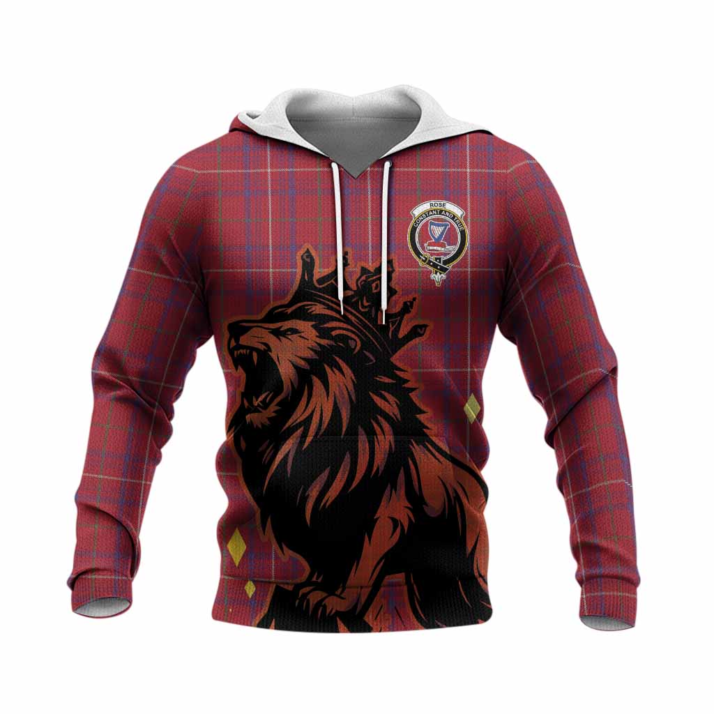 Rose Tartan Family Crest Knitted Hoodie Crowned Lion Roaring