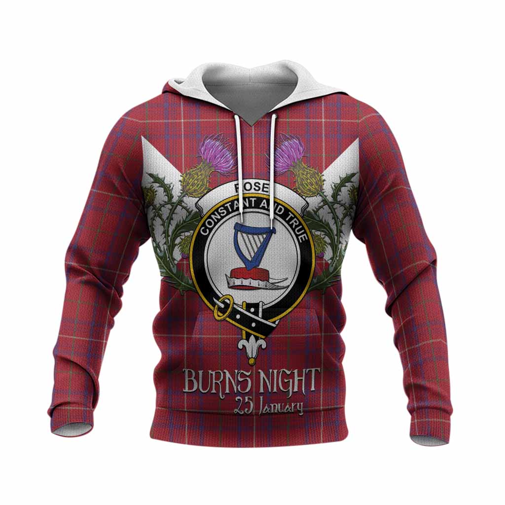 Rose Tartan Family Crest Knitted Hoodie Scottish Burns Night Thistle Floral