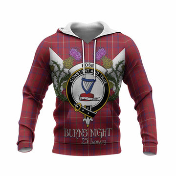 Rose Tartan Family Crest Knitted Hoodie Scottish Burns Night Thistle Floral