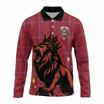 Rose Tartan Family Crest Long Sleeve Polo Shirt Crowned Lion Roaring