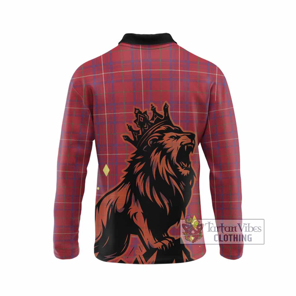 Rose Tartan Family Crest Long Sleeve Polo Shirt Crowned Lion Roaring