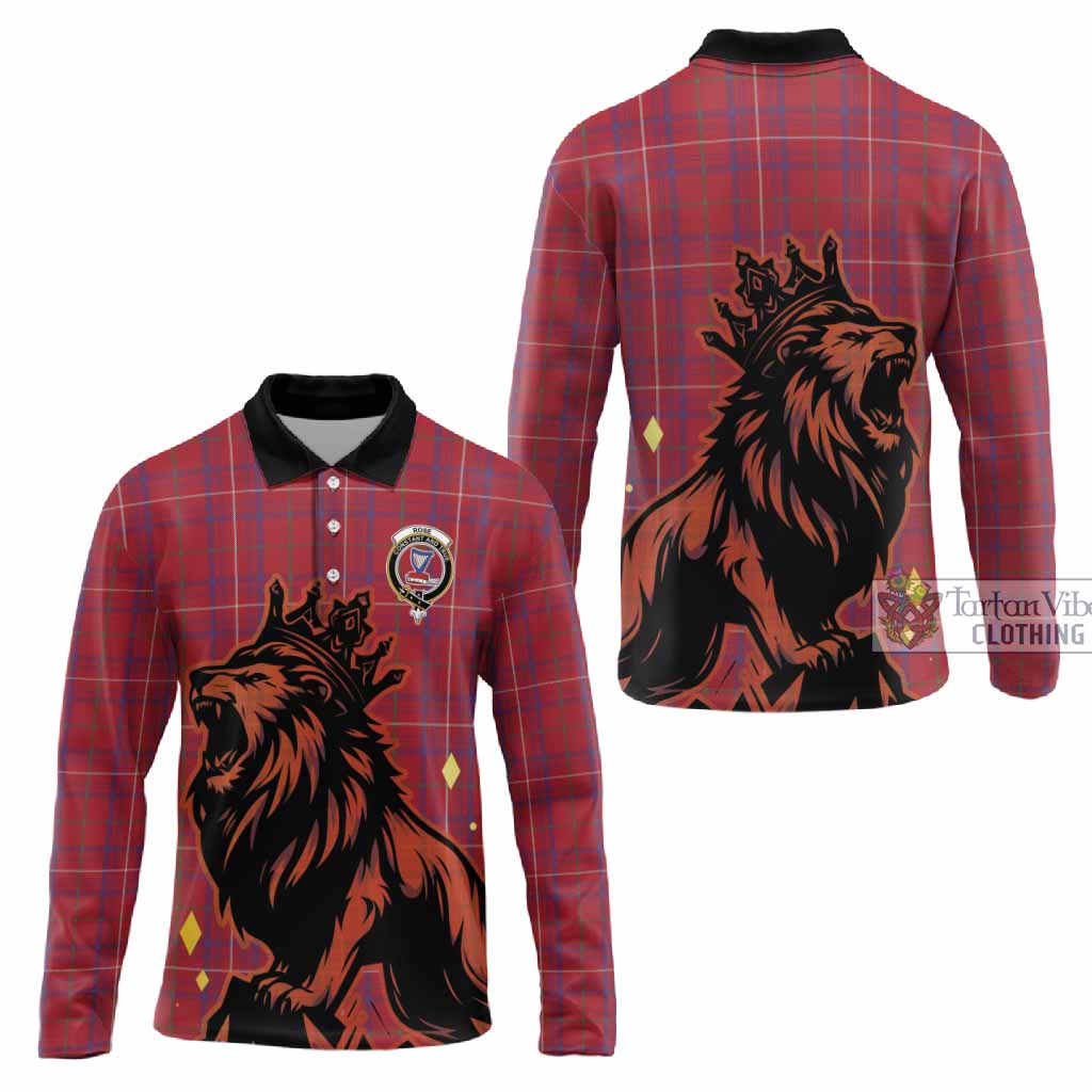 Rose Tartan Family Crest Long Sleeve Polo Shirt Crowned Lion Roaring