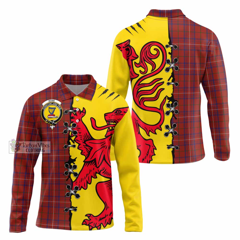 Rose Tartan Family Crest Long Sleeve Polo Shirt Lion Rampant Honor - Tartan Vibes Clothing