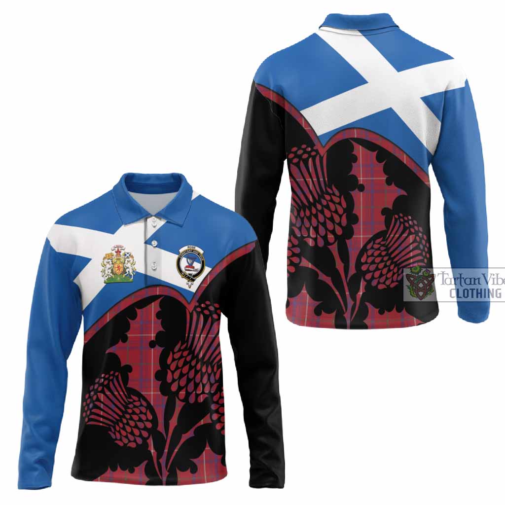 Rose Tartan Family Crest Long Sleeve Polo Shirt Scotland Thistle Floral Flag Style