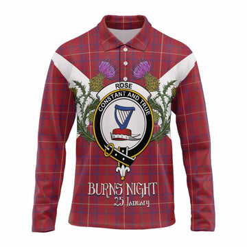 Rose Tartan Family Crest Long Sleeve Polo Shirt Scottish Burns Night Thistle Floral