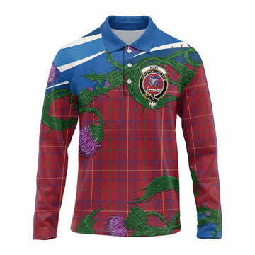 Rose Tartan Family Crest Long Sleeve Polo Shirt Thistle in Minimalism