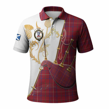Rose Tartan Family Crest Polo Shirt Bagpipes with Scottish Thistle