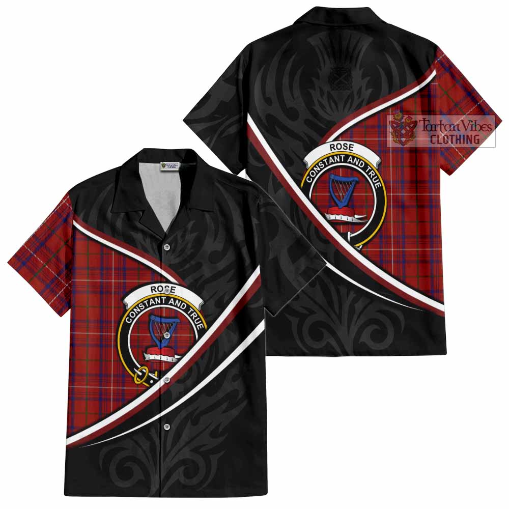 Rose Tartan Family Crest Short Sleeve Button Shirt Celtic Scottish Thistle Floral - Tartan Vibes Clothing
