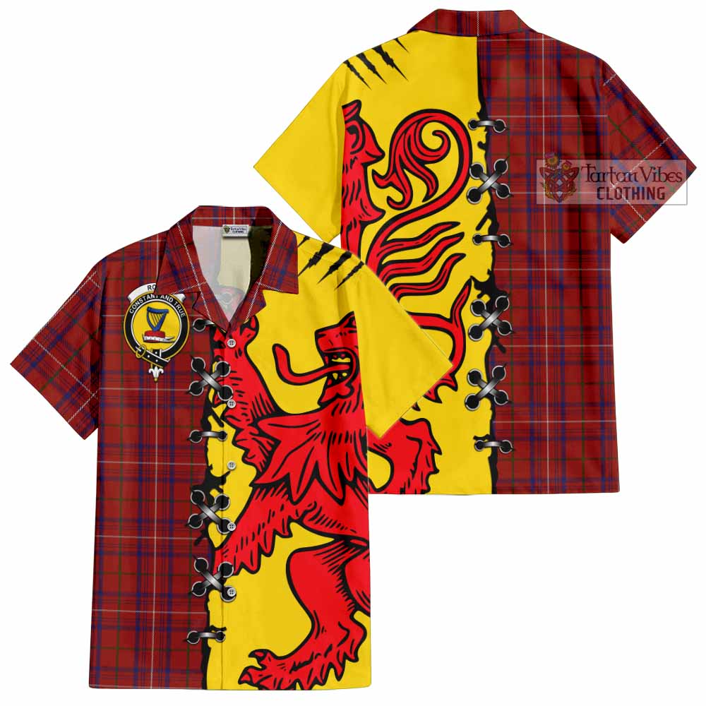 Rose Tartan Family Crest Short Sleeve Button Shirt Lion Rampant Honor - Tartan Vibes Clothing