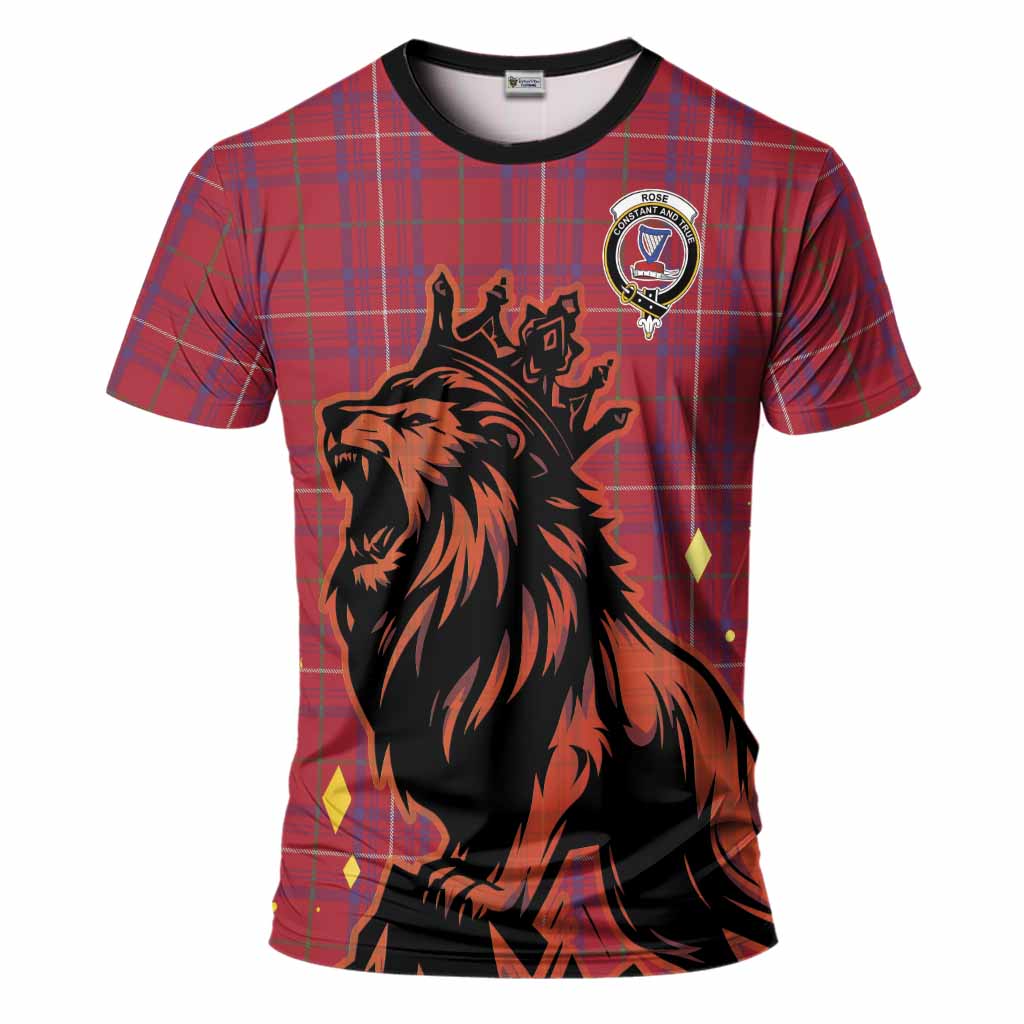 Rose Tartan Family Crest T-Shirt Crowned Lion Roaring