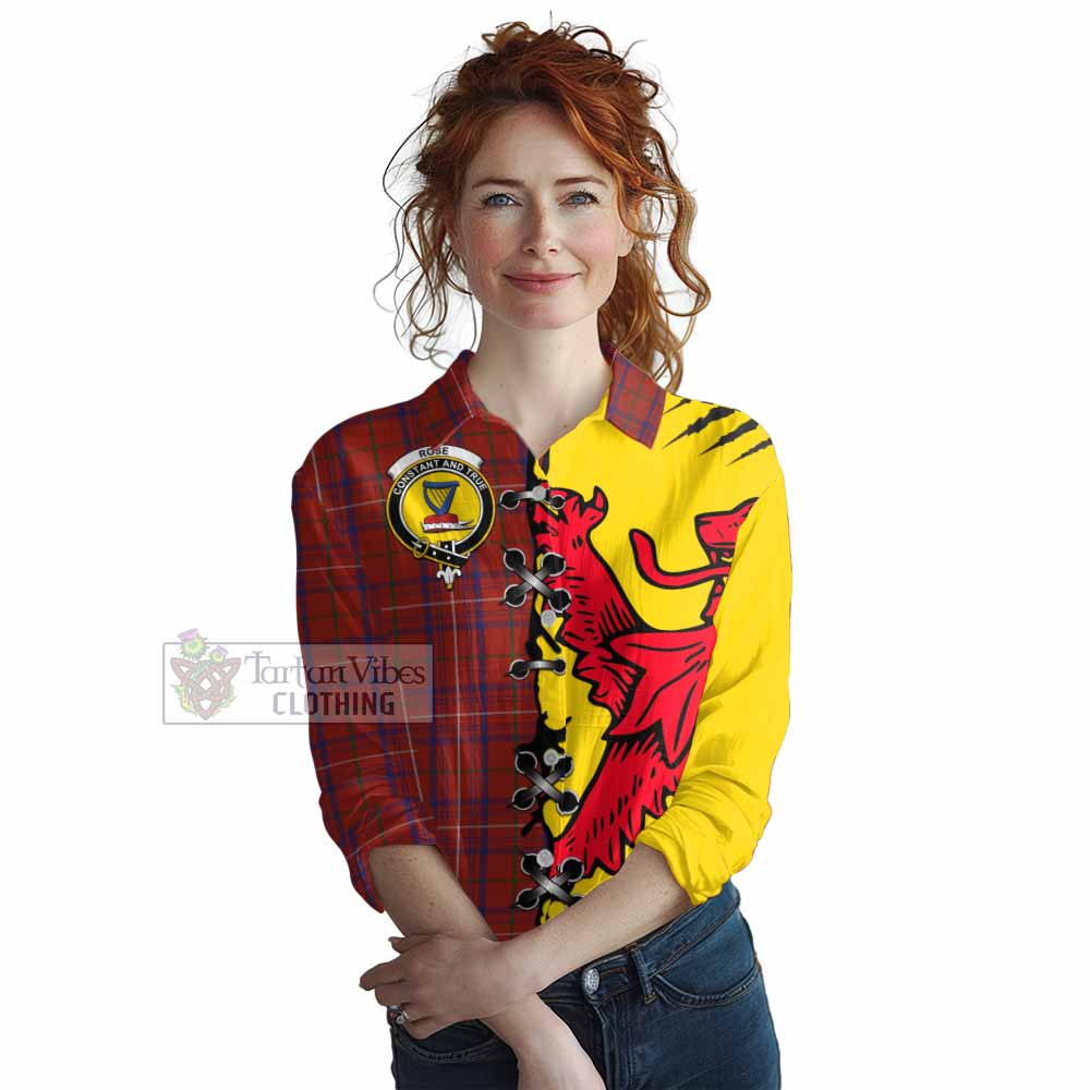 Rose Tartan Family Crest Women Casual Shirt Lion Rampant Honor - Tartan Vibes Clothing