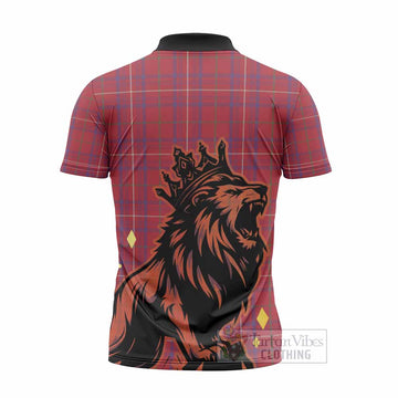 Rose Tartan Family Crest Zipper Polo Shirt Crowned Lion Roaring