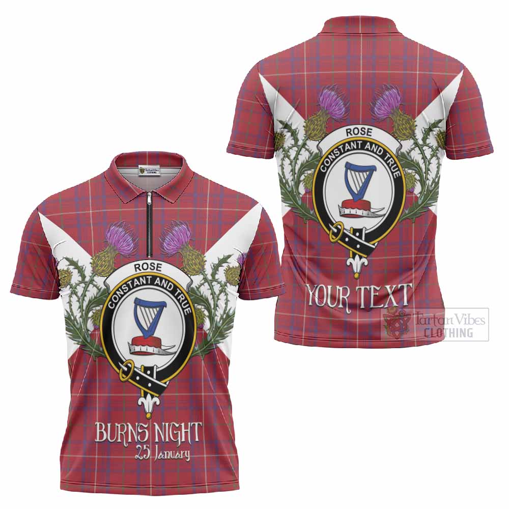 Rose Tartan Family Crest Zipper Polo Shirt Scottish Burns Night Thistle Floral