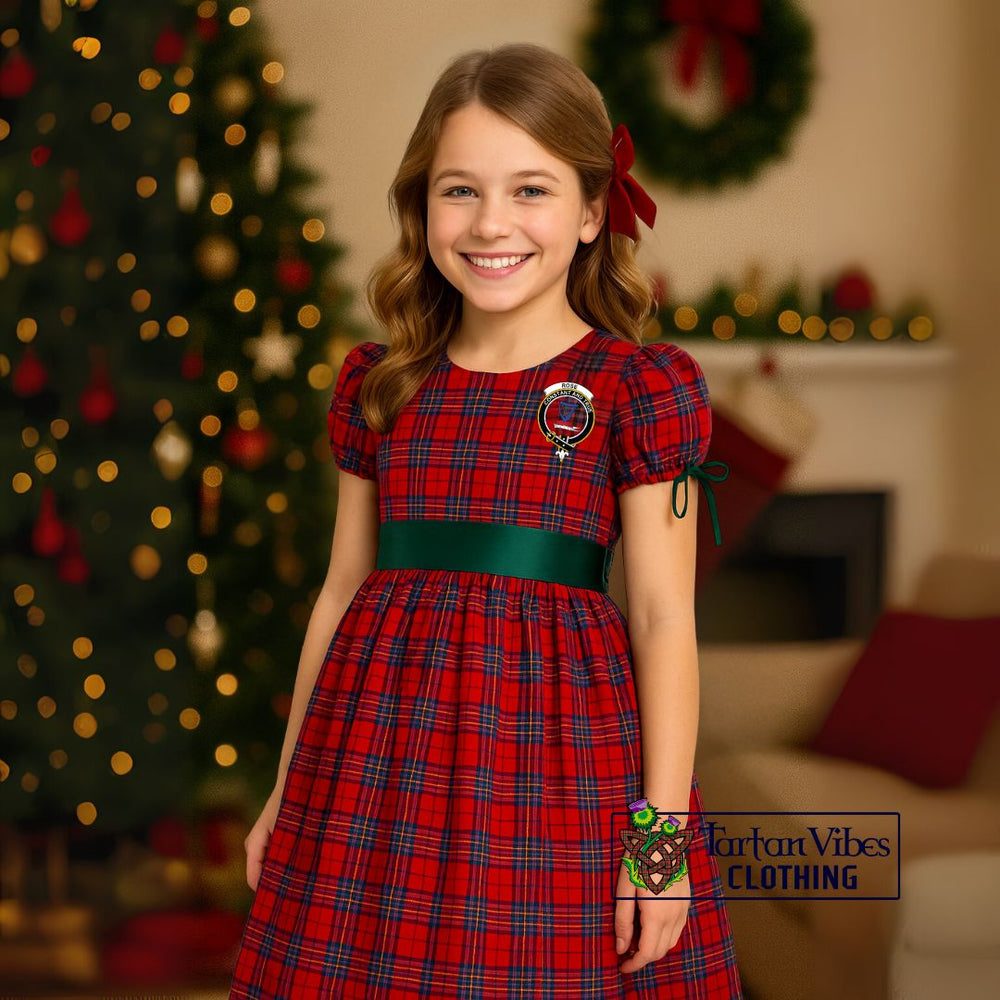 Rose Tartan Holiday Dress with Velvet Ribbon