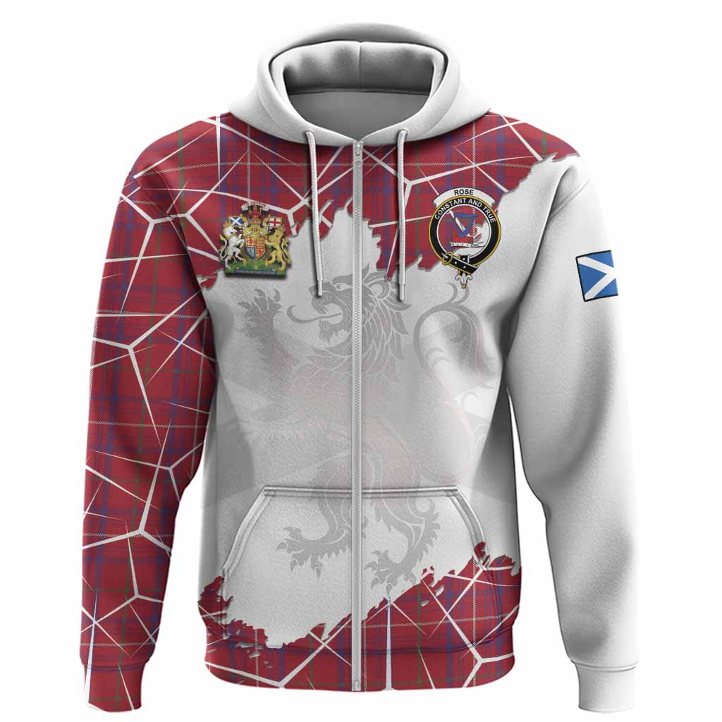 Rose Tartan Hoodie with Family Crest and Lion Rampant Grunge Style
