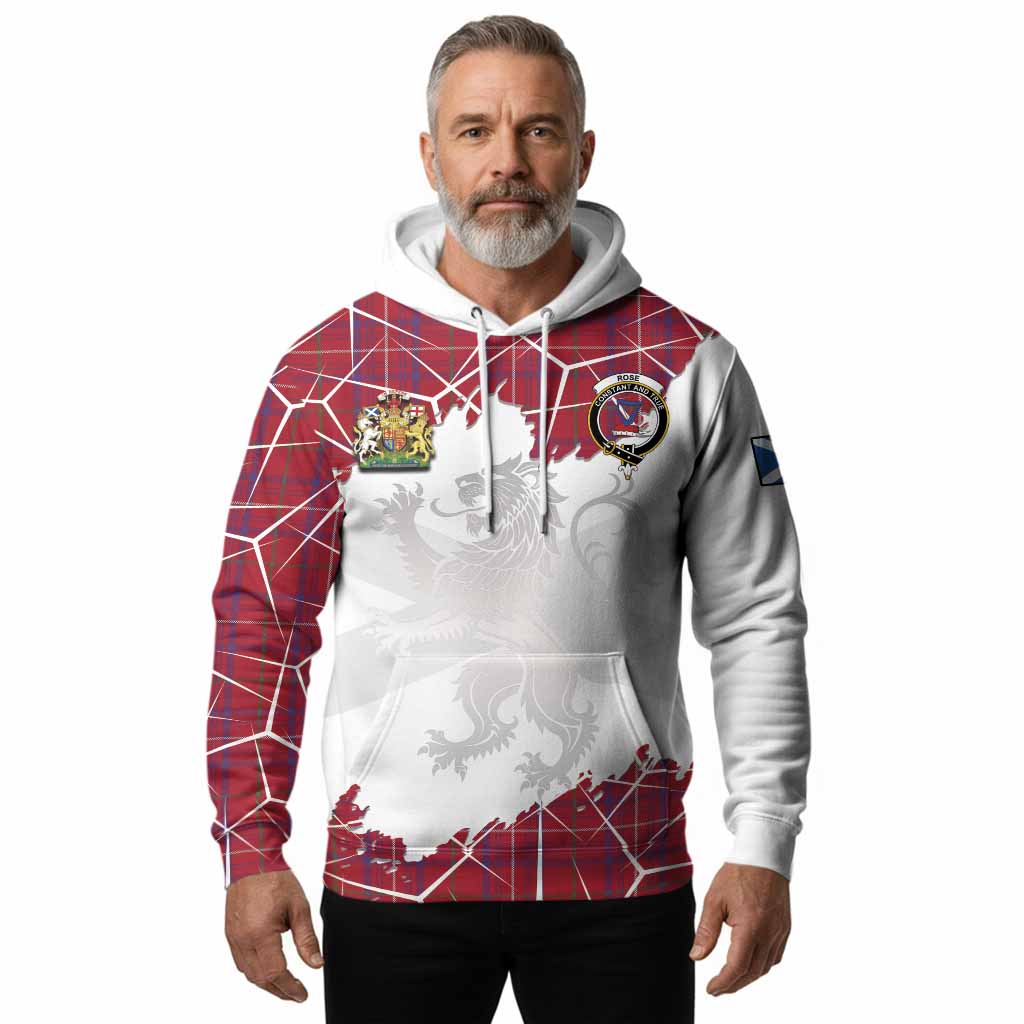 Rose Tartan Hoodie with Family Crest and Lion Rampant Grunge Style