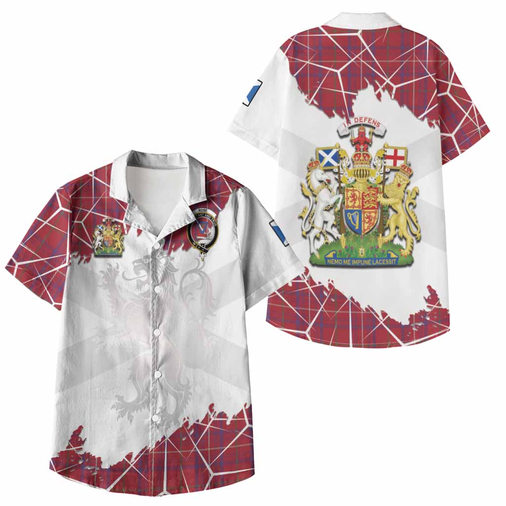 Rose Tartan Kid Hawaiian Shirt with Family Crest and Lion Rampant Grunge Style