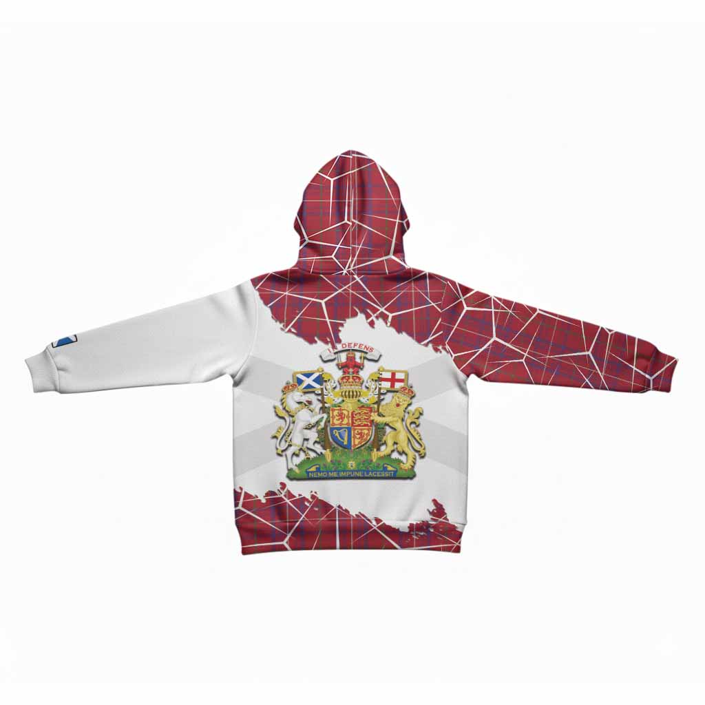 Rose Tartan Kid Hoodie with Family Crest and Lion Rampant Grunge Style