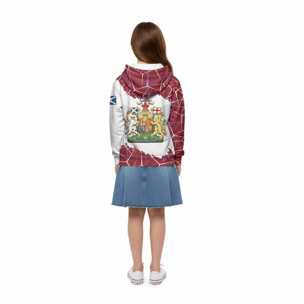 Rose Tartan Kid Hoodie with Family Crest and Lion Rampant Grunge Style