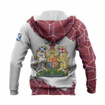 Rose Tartan Knitted Hoodie with Family Crest and Lion Rampant Grunge Style