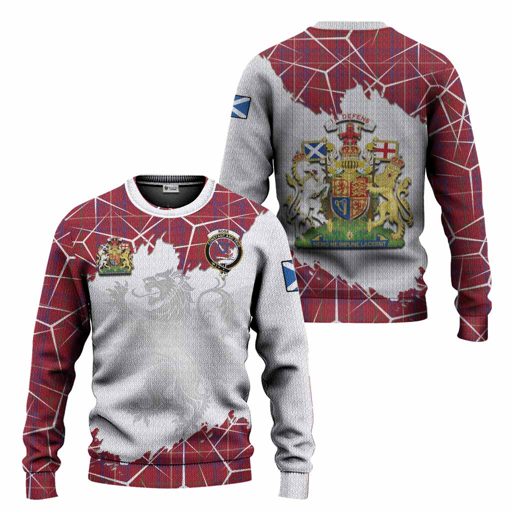 Rose Tartan Knitted Sweater with Family Crest and Lion Rampant Grunge Style
