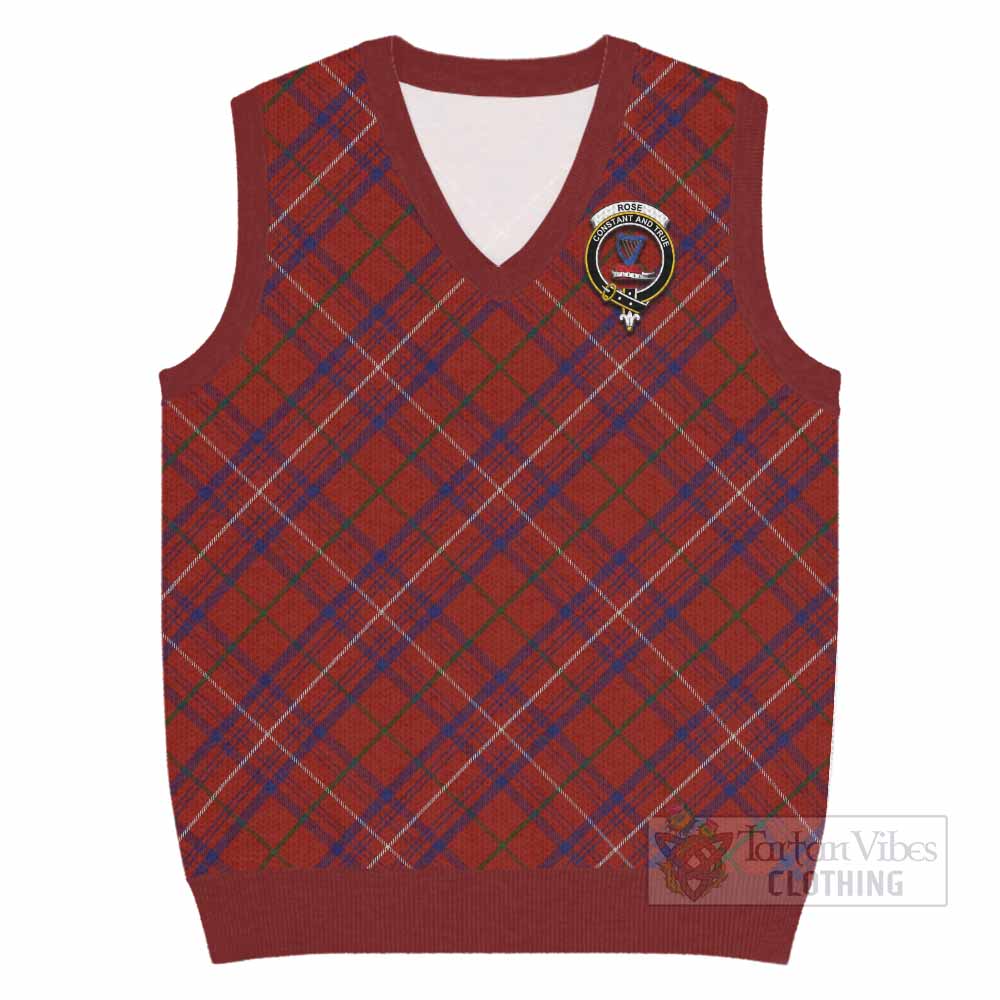 Rose Tartan Knitted V-Neck Vest with Family Crest Cross Style