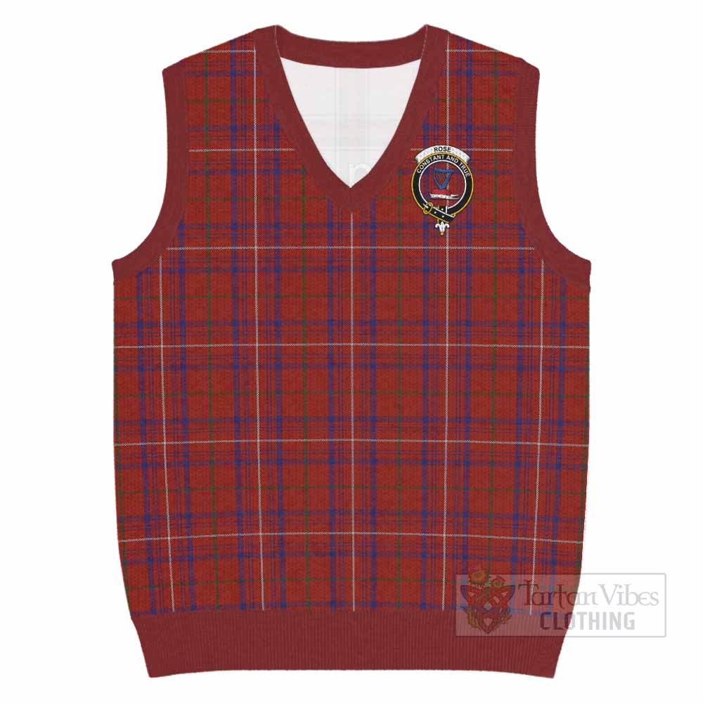 Rose Tartan Knitted V-Neck Vest with Family Crest - Tartan Vibes Clothing