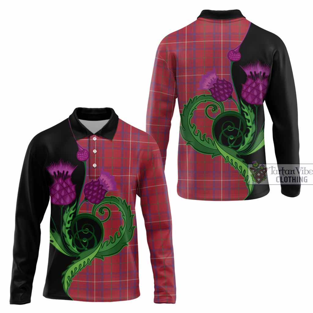 Rose Tartan Long Sleeve Polo Shirt Traditional Scottish Thistle