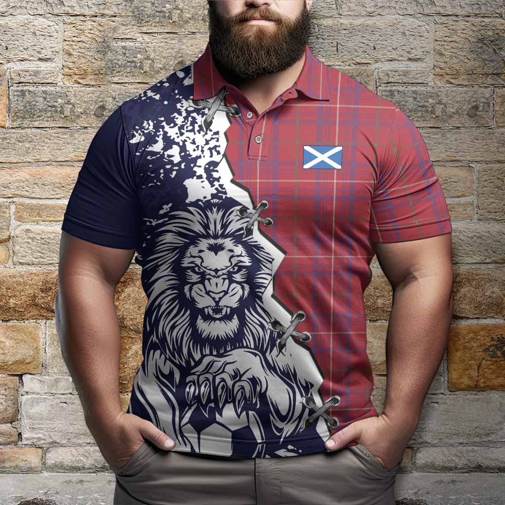 Rose Tartan Scottish Polo Shirt Angry Lion With Soccer Ball Style