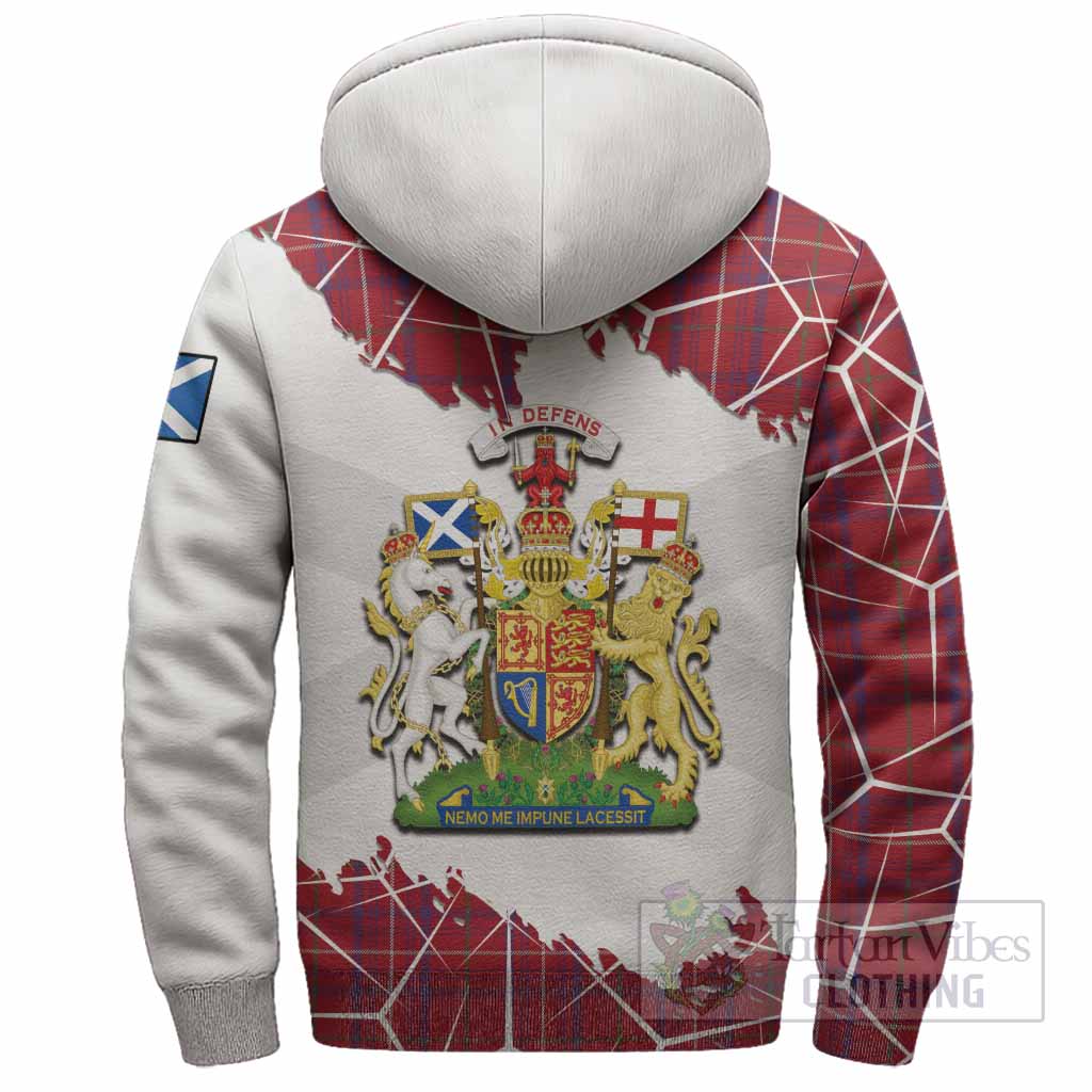 Rose Tartan Sherpa Hoodie with Family Crest and Lion Rampant Grunge Style