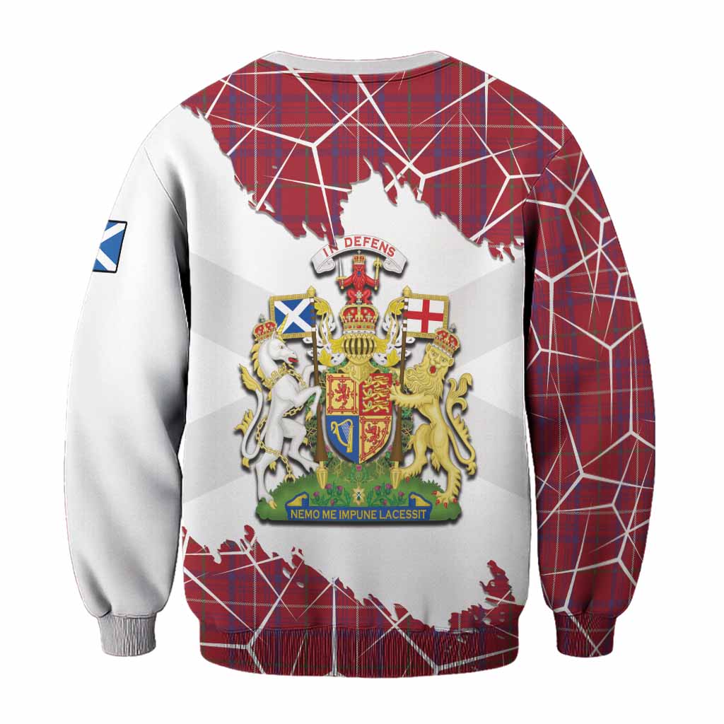 Rose Tartan Sweatshirt with Family Crest and Lion Rampant Grunge Style