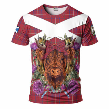 Rose Tartan T-Shirt Scottish Thistle Heilan Coo