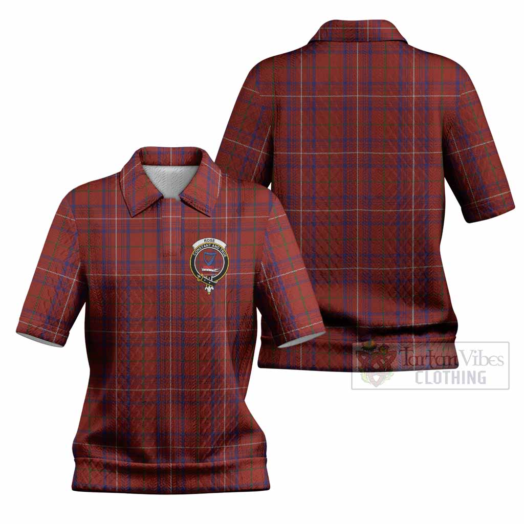 Rose Tartan Women’s Polo Sweater Top with Family Crest