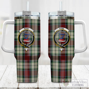 Rose White Dress Tartan and Family Crest Tumbler with Handle