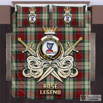 Rose White Dress Tartan Bedding Set with Clan Crest and the Golden Sword of Courageous Legacy