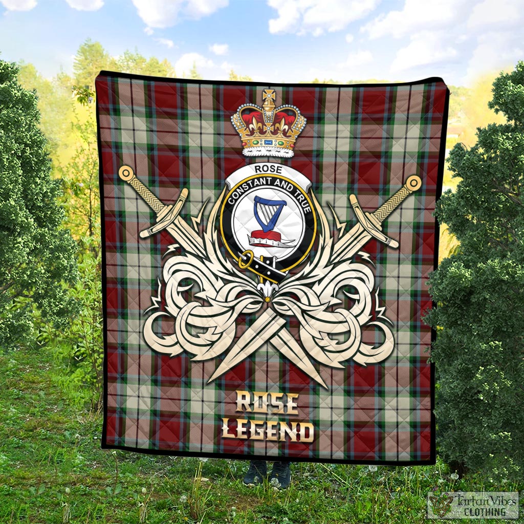 Tartan Vibes Clothing Rose White Dress Tartan Quilt with Clan Crest and the Golden Sword of Courageous Legacy