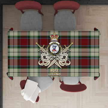 Rose White Dress Tartan Tablecloth with Clan Crest and the Golden Sword of Courageous Legacy