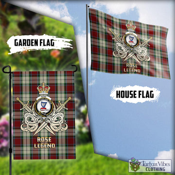 Rose White Dress Tartan Flag with Clan Crest and the Golden Sword of Courageous Legacy