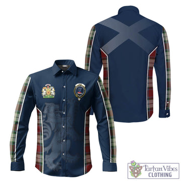 Rose White Dress Tartan Long Sleeve Button Up Shirt with Family Crest and Lion Rampant Vibes Sport Style