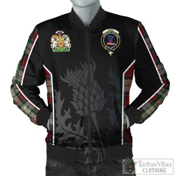 Rose White Dress Tartan Bomber Jacket with Family Crest and Scottish Thistle Vibes Sport Style