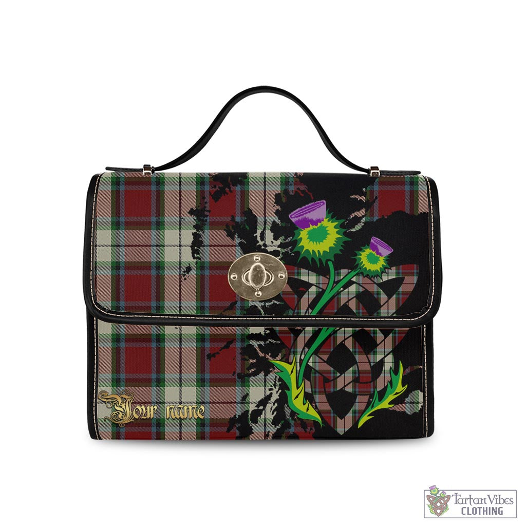 Tartan Vibes Clothing Rose White Dress Tartan Waterproof Canvas Bag with Scotland Map and Thistle Celtic Accents