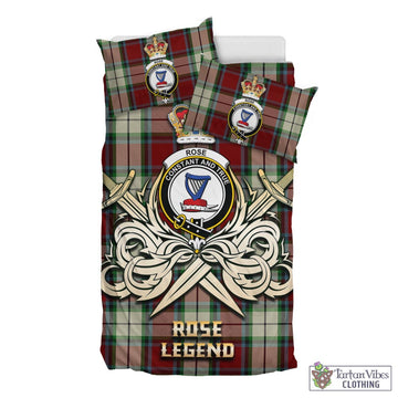 Rose White Dress Tartan Bedding Set with Clan Crest and the Golden Sword of Courageous Legacy