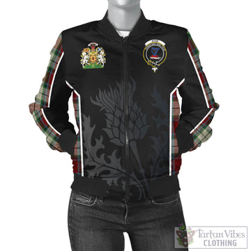 Rose White Dress Tartan Bomber Jacket with Family Crest and Scottish Thistle Vibes Sport Style