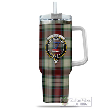 Rose White Dress Tartan and Family Crest Tumbler with Handle