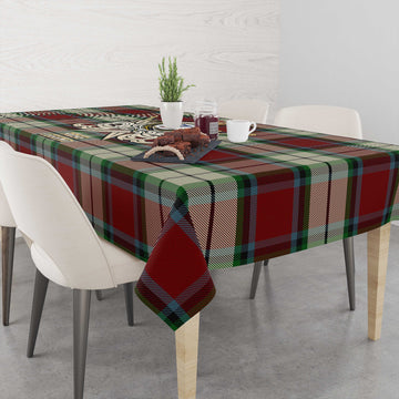 Rose White Dress Tartan Tablecloth with Clan Crest and the Golden Sword of Courageous Legacy