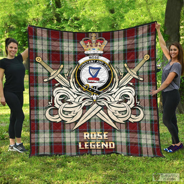 Rose White Dress Tartan Quilt with Clan Crest and the Golden Sword of Courageous Legacy