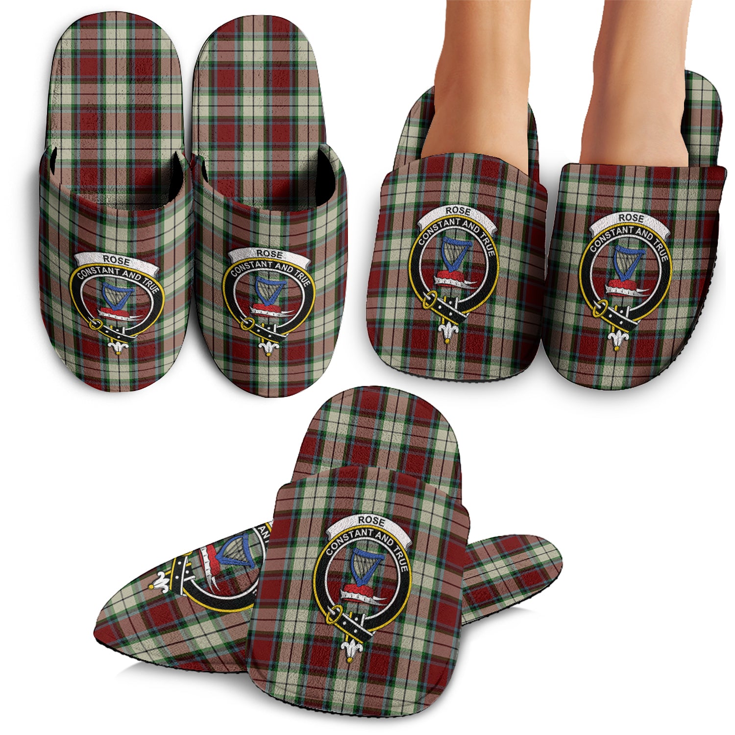 Rose White Dress Tartan Home Slippers with Family Crest - Tartanvibesclothing Shop