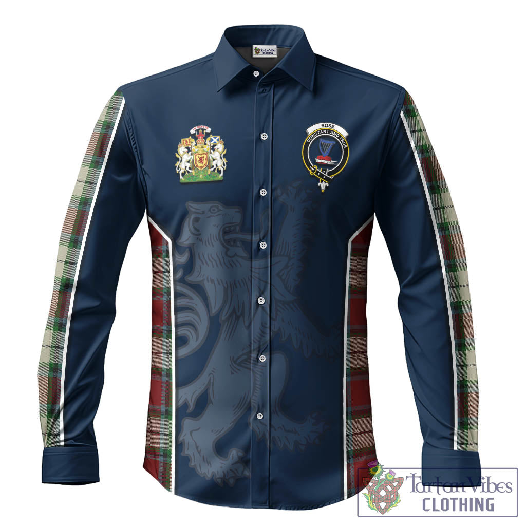 Rose White Dress Tartan Long Sleeve Button Up Shirt with Family Crest and Lion Rampant Vibes Sport Style